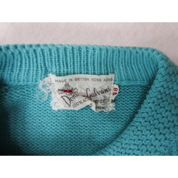 VTG Donovan Galvani Embroidered Cardigan Sweater Sz 38 M Aqua Blue Hong Kong - Picture 5 of 14